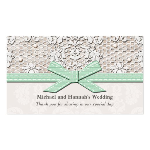 Mint Vintage Lace Wedding Seating Place Cards Business Card (back side)