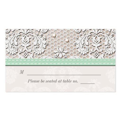 Mint Vintage Lace Wedding Seating Place Cards Business Card (front side)