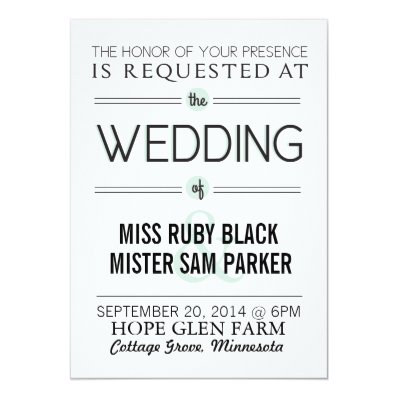 Mint Wedding 5" X 7" Invitation Card