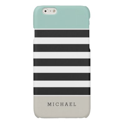 Mint White Black Beige Stripes - Simple Elegant Glossy iPhone 6 Case