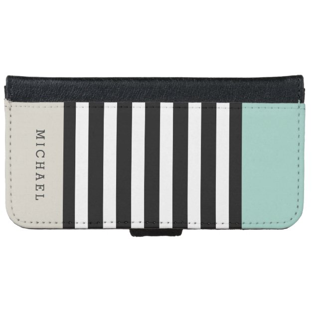 Mint White Black Beige Stripes - Simple Elegant iPhone 6 Wallet Case-4