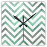 Mint White Chevron Square Wall Clock