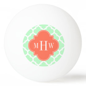 Mint White Moroccan #5 Coral 3 Initial Monogram Ping-Pong Ball