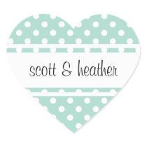 Mint & White Polka Dots Heart Stickers