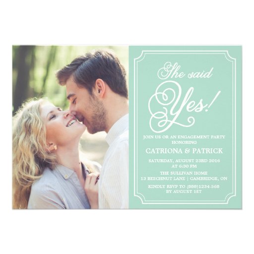 Mint & White Whimsical Engagement Party Invitation (front side)