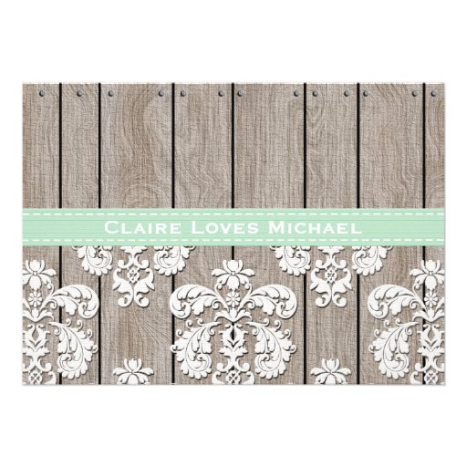 Mint Wood Lace Rustic Bridal Shower Invitations