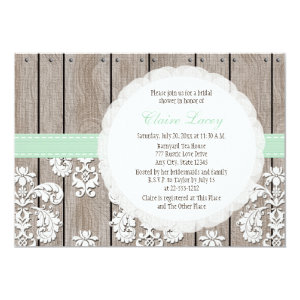 Mint Wood Lace Rustic Bridal Shower Invitations 5