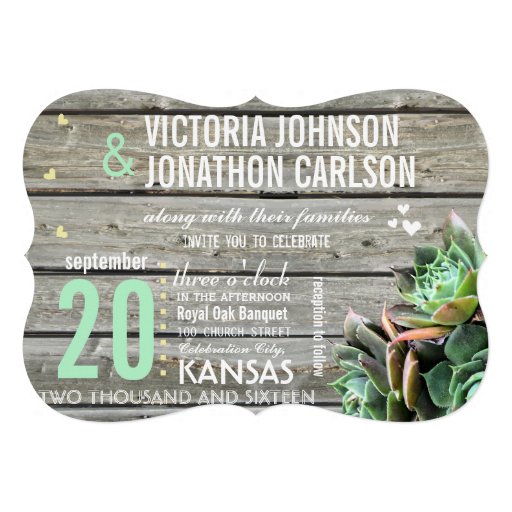 Mint & Yellow Succulent Modern Typography Wedding Personalized Invitation