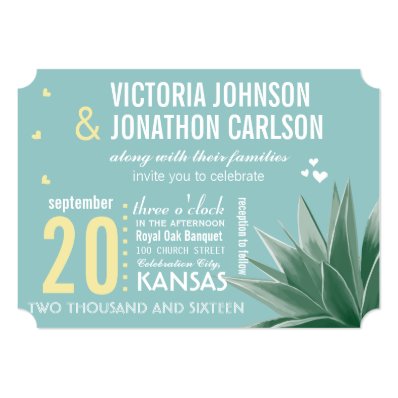 Mint & Yellow Succulent Modern Typography Wedding Personalized Announcements