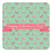 Minty Cupcake Pattern with Ribbon Square Sticker