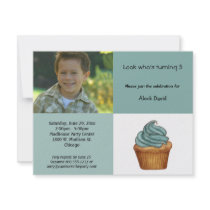 Minty Green Cupcake Photo Birthday Invitation