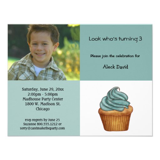Minty Green Cupcake Photo Birthday Invitation