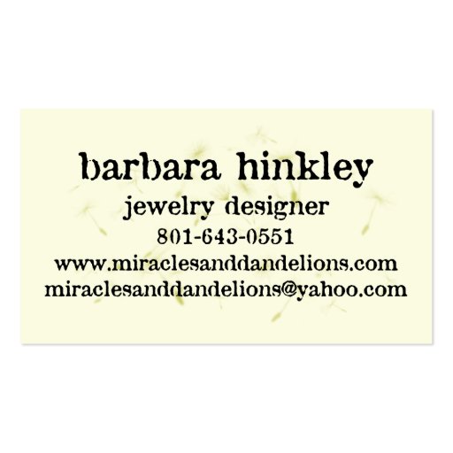 miracles and dandelions business card (back side)