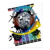 mirror-ball, club, disco, hip-hop, music, art, illustration, graphic, design, techno, house-music, rock, dance, 1980, 1970, 80s, 70s, soul, colorful, clubs, Postcard with custom graphic design