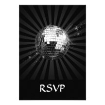 Mirror Disco Ball on Black Custom Invitation