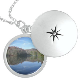 Mirrored Mountain Lake Round Locket Necklace