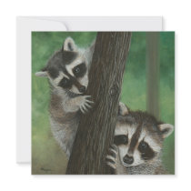 Mischief Raccoon up a Tree card Invites