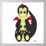 Mischievous Baby Black Dragon Red Wings Poster