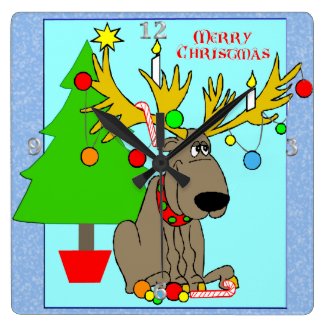 Mischievous Reindeer Square Wall Clock
