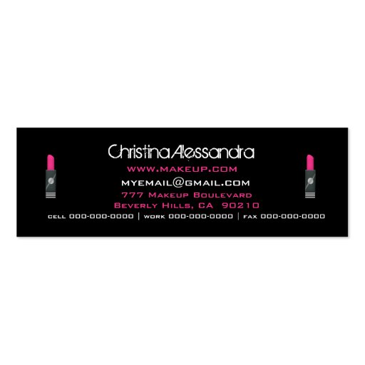 Miss Makeup Pink 2 Business Card Template (back side)