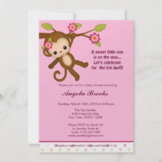 Miss Monkey Baby Shower Invitations Girl