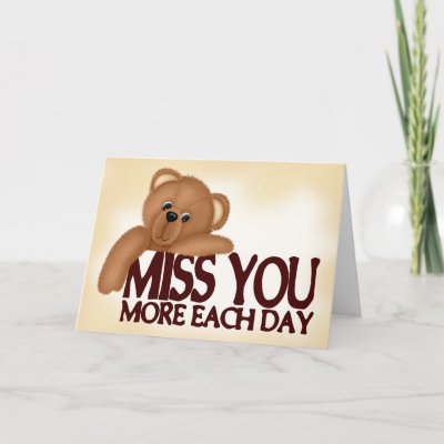 I Miss You Bear. A whimsical folkart ear leaning on the text quot;Miss you more each dayquot; - the