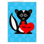 Miss You Card - Cute Cartoon Skunk Holding Heart