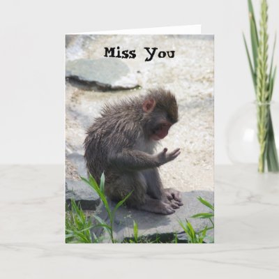 Miss You Monkey Card by DiEtte. Cute little Monkey at the Minnesota