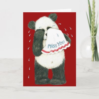 Miss You Panda Teddy Card (Blank) by fuzzbuttcafe. Cute Panda Miss You Card