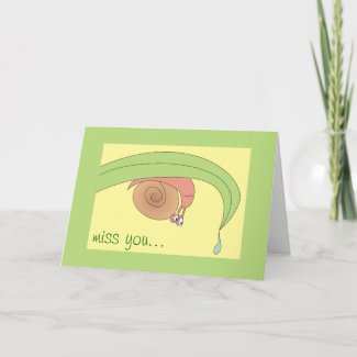 Miss You Snail on Leaf Greeting Cards