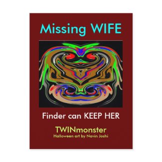 MISSING WIFE .. finder can keep her postcard
