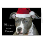 Missing you on Christmas blue pitbull puppy card