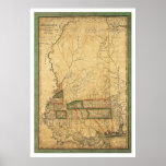 Mississippi Early Map by Melish 1820 Posters