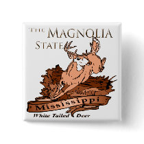 Mississippi Magnolia State White Tailed Deer Pinback Buttons