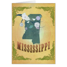 Mississippi Map With Lovely Birds Greeting Card