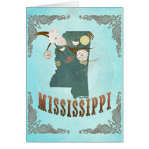 Mississippi Map With Lovely Birds Greeting Card