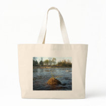 Mississippi river Grass on a Rock Tote Bags