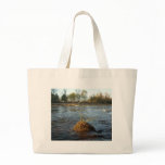Mississippi river Grass on a Rock Tote Bags