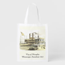 Mississippi Steamboat City of Memphis, 1860 Grocery Bags at  Zazzle