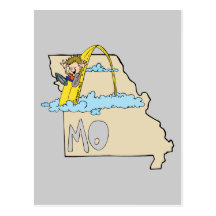 Missouri MO Map with Saint Louis Arch Cartoon Post Cards