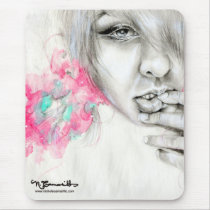 camarillo, nichole camarillo, nicholecamarillo.com, fine art, mexican art, painting, black and white art, artistic mousepad, creative mousepad, gift for coworker, artsprojekt, art, artist, mexican, mexico, paint, illustration, design, woman, female, black and white, sketchbook project, portrait of woman, flowers, pink, green, aqua, teal, lips, artistic portrait, mousepad, office, home office, work, computer, computer accessories, desk, work space, office gift, arctotis stoechadifolia, Mouse pad with custom graphic design