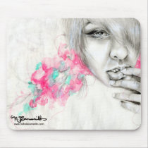 camarillo, nichole camarillo, nicholecamarillo.com, fine art, mexican art, black and white art, artistic mousepad, creative mousepad, office gift, gift for coworker, artsprojekt, art, artist, mexican, mexico, paint, painting, illustration, design, woman, female, black and white, sketchbook project, portrait of woman, flowers, pink, green, aqua, teal, lips, artistic portrait, mousepad, office, home office, work, computer, computer accessories, desk, work space, yellow horned poppy, Mouse pad with custom graphic design