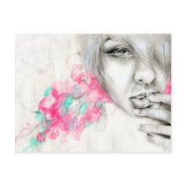camarillo, nichole camarillo, nicholecamarillo.com, fine art, mexican art, painting, postcard, black and white art, artistic portrait, flowers, artsprojekt, art, artist, mexican, mexico, paint, illustration, design, woman, female, print, mail, letter, gifts, collectibles, travel, save the date, friendly reminder, greetings, holiday greeting, everyday, black and white, sketchbook project, portrait of woman, pink, green, aqua, teal, lips, ornamentalist, Postcard with custom graphic design