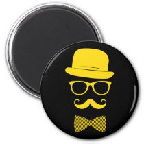 mister hipster, cool, fashion, indie, funny, boho, mustache, vintage, classy, style, yellow, swag, hat, grunge, bow-tie, glasses, magnet, Ímã com design gráfico personalizado