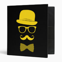 mister hipster, funy, cool, fashion, indie, yellow, mustache, vintage, classy, swag, funny, style, hat, grunge, bow-tie, glasses, binder, Binder with custom graphic design