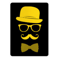 hipster, funny, mister hipster, mustache, glasses, fashion, cool, yellow, vintage, business card, classy, style, swag, hat, grunge, bow-tie, business, card, Business Card with custom graphic design