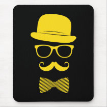 hipster, funny, mister hipster, mustache, glasses, fashion, cool, yellow, vintage, classy, style, swag, hat, grunge, bow-tie, mousepad, Mouse pad com design gráfico personalizado