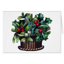Mistletoe and Holly Basket Notecards