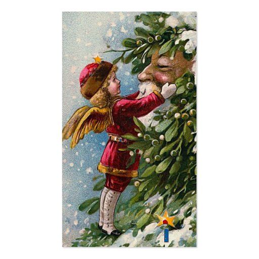 "Mistletoe" Vintage Christmas Gift Tag Business Card Templates (front side)