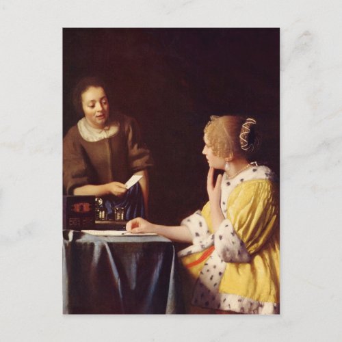 Mistress and maid by Johannes Vermeer Postcards